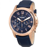 Fossil Grant Chronograph Blue Dial Blue Leather Strap Watch for Men - FS4835