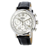 Fossil Buchanan Chronograph Silver Dial Black Leather Strap Watch for Men - FS5102