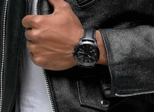 Fossil Grant Chronograph Black Dial Black Leather Strap Watch for Men - FS5132