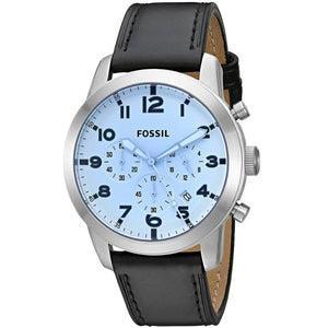 Fossil Pilot Chronograph Sky Blue Dial Black Leather Strap Watch for Men - FS5162
