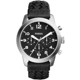 Fossil Pilot 54 Chronograph Black Dial Black Leather Strap Watch for Men - FS5181