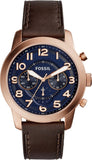 Fossil Pilot 54 Chronograph Blue Dial Brown Leather Strap Watch for Men - FS5204