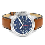 Fossil Grant Chronograph Blue Dial Brown Leather Strap Watch for Men - FS5210