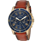 Fossil Grant Sport Chronograph Blue Dial Brown Leather Strap Watch for Men - FS5268