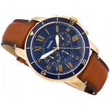 Fossil Grant Sport Chronograph Blue Dial Brown Leather Strap Watch for Men - FS5268