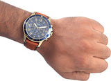 Fossil Grant Sport Chronograph Blue Dial Brown Leather Strap Watch for Men - FS5268