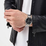 Fossil The Commuter Black Dial Silver Steel Strap Watch for Men - FS5399