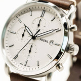 Fossil The Commuter White Dial Brown Leather Strap Watch for Men - FS5402