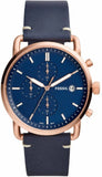 Fossil The Commuter Blue Dial Blue Leather Strap Watch for Men - FS5404