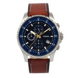 Fossil Dillinger Luggage Chronograph Blue Dial Brown Leather Strap Watch for Men - FS5675