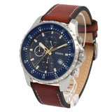 Fossil Dillinger Luggage Chronograph Blue Dial Brown Leather Strap Watch for Men - FS5675