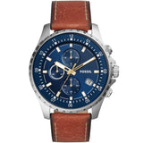 Fossil Dillinger Luggage Chronograph Blue Dial Brown Leather Strap Watch for Men - FS5675