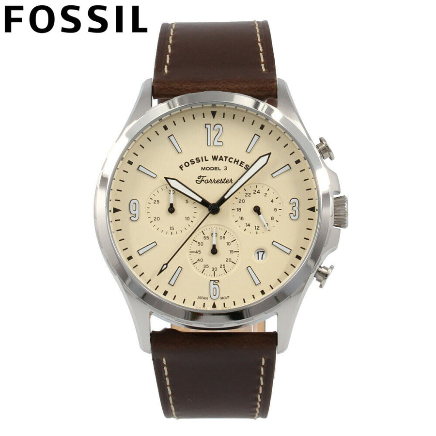 Fossil Forrester Chronograph White Dial Brown Leather Strap Watch for Men - FS5696
