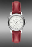 Burberry The City Silver Dial Red Leather Strap Watch for Women - BU9129