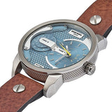 Diesel Mini Daddy LIght Blue Dial Brown Leather Strap Watch For Men - DZ7321