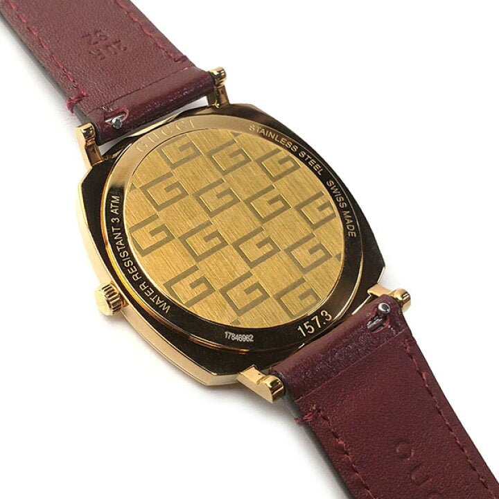 Gucci Grip Yellow Gold Dial Maroon Leather Strap Unisex Watch - YA157411