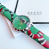 Gucci G Timeless Le Marche Des Merveilles Green Dial Green Leather Strap Watch for Women - YA1264081