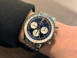 Breitling Navitimer B01 Chronograph 43 Black Dial Silver Steel Strap Watch for Men - AB0138211B1A1