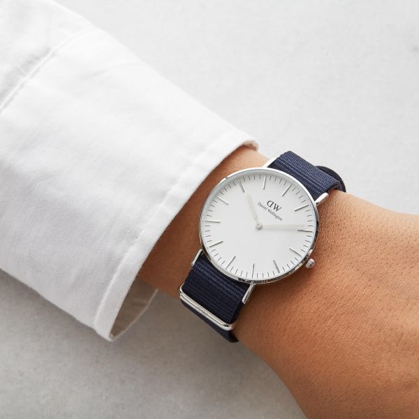 Daniel Wellington Classic Bayswater White Dial Blue NATO Strap Watch For Women - DW00100280