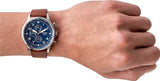 Fossil Retro Pilot Chronograph Blue Dial Brown Leather Strap Watch for Men - FS5832