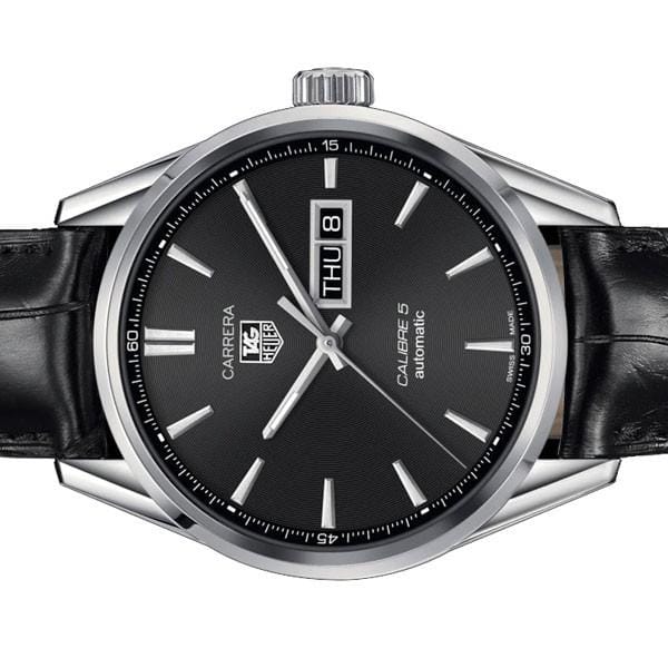 Tag Heuer Carrera Automatic Black Dial Black Leather Strap Watch for Men - WAR201A.FC6266