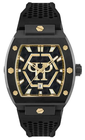 Philipp Plein Hexagon Phantom Black Dial Black Silicone Strap Watch For Men- PWPUA0224