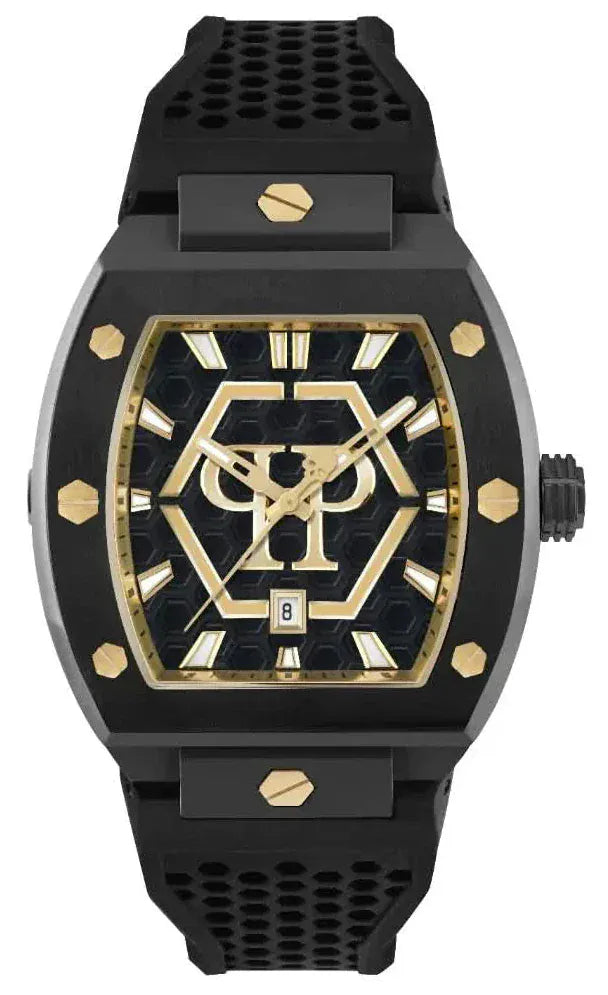 Philipp Plein Hexagon Phantom Black Dial Black Silicone Strap Watch For Men- PWPUA0224