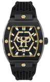 Philipp Plein Hexagon Phantom Black Dial Black Silicone Strap Watch For Men- PWPUA0224