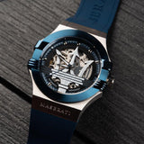 Maserati Potenza Automatic Skeleton Dial Blue Rubber Strap Watch For Men - R8821108035