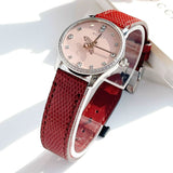 Gucci G Timeless Quartz Diamonds Pink Dial Red Leather Strap Watch For Women - YA1265017