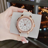 Michael Kors Sidney Chronograph White Dial Beige Leather Strap Watch For Women - MK6949