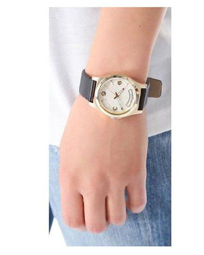 Marc Jacobs Baby Dave Gold Dial Black Leather Strap Watch for Women - MBM1264