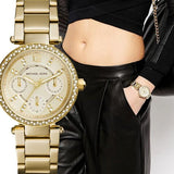 Michael Kors Parker White Dial Gold Steel Strap Watch for Women - MK6056