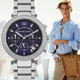 Michael Kors Parker Chronograph Blue Dial Silver Steel Strap Watch for Women - MK6117