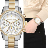 Michael Kors Ritz White Dial Two Tone Steel Strap Watch for Women - MK6474