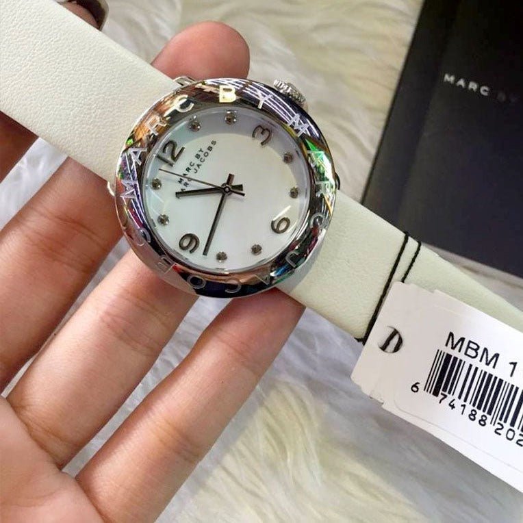 Marc Jacobs Amy White Dial White Leather Strap Watch for Women - MBM1136