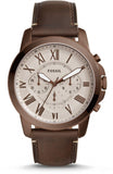 Fossil Grant Chronograph White Dial Brown Leather Strap Watch for Men - FS5344