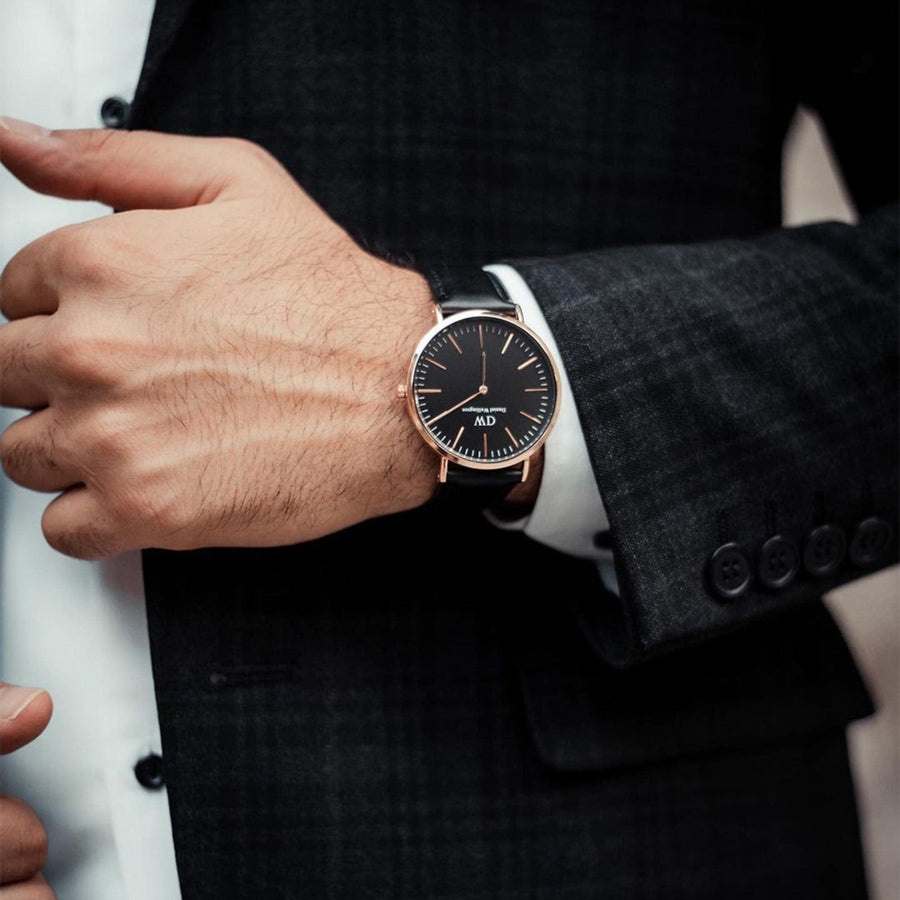 Daniel Wellington Classic Sheffield Black Dial Black Leather Strap Watch For Men - DW00100127