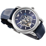 Emporio Armani Luigi Chronograph Blue Dial Black Leather Strap Watch For Men - AR60011