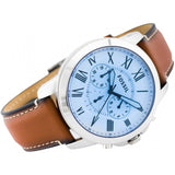 Fossil Grant Chronograph Blue Dial Brown Leather Strap Watch for Men - FS5184