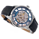 Fossil Townsman Automatic Skeleton Blue Dial Black Leather Strap Watch for Men - ME3200