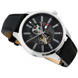 Tommy Hilfiger Spencer Skeleton Black Dial Black Leather Strap Watch for Men - 1791641