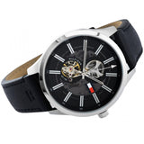 Tommy Hilfiger Spencer Skeleton Black Dial Black Leather Strap Watch for Men - 1791641