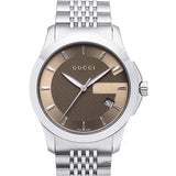 Gucci G Timeless Brown Dial Silver Steel Strap Watch For Men - YA126406