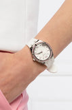 Guess Sparkling Silver Dial White Rubber Strap Watch For Women - GW0032L1