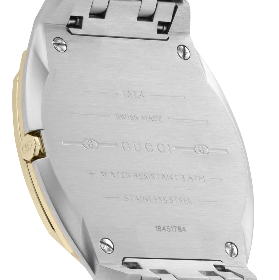 Gucci 25H Quartz Gold Dial Silver Steel Strap Watch for Men - YA163405