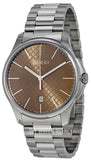 Gucci G Timeless Quartz Brown Dial Silver Steel Strap Watch for Men - YA126317