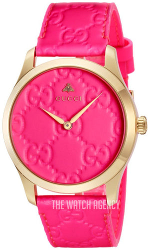 Gucci G Timeless Quartz Pink Dial Pink Leather Strap Watch For Women - YA1264115