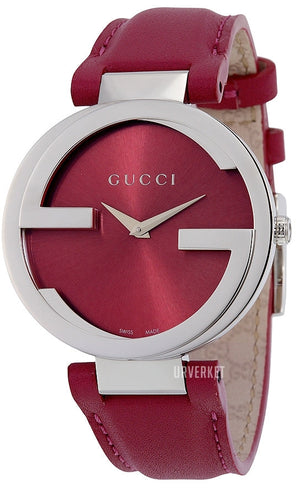 Gucci Interlocking G Quartz Pink Dial Pink Leather Strap Watch For Women - YA133321