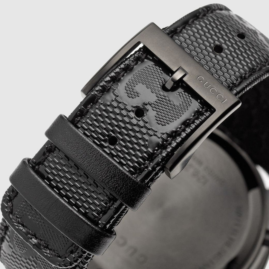Gucci G Timeless Quartz Chronograph Black Dial Black Leather Strap Watch For Men - YA126244